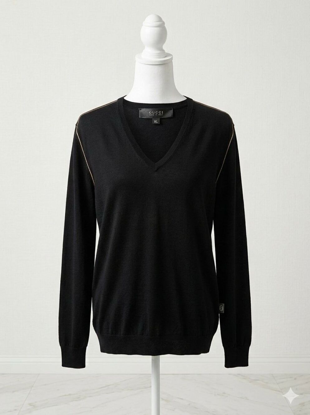 Gucci V-Neck Cotton Sweater Black Minimalist Chic Luxury Capsule Wardrobe XL NEW